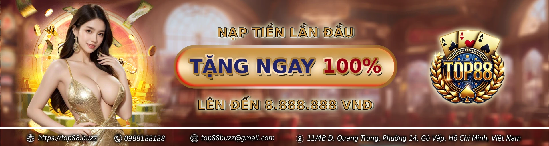 Khuyến mãi tặng 100% giá trị tiền nạp lần đầu tại TOp88